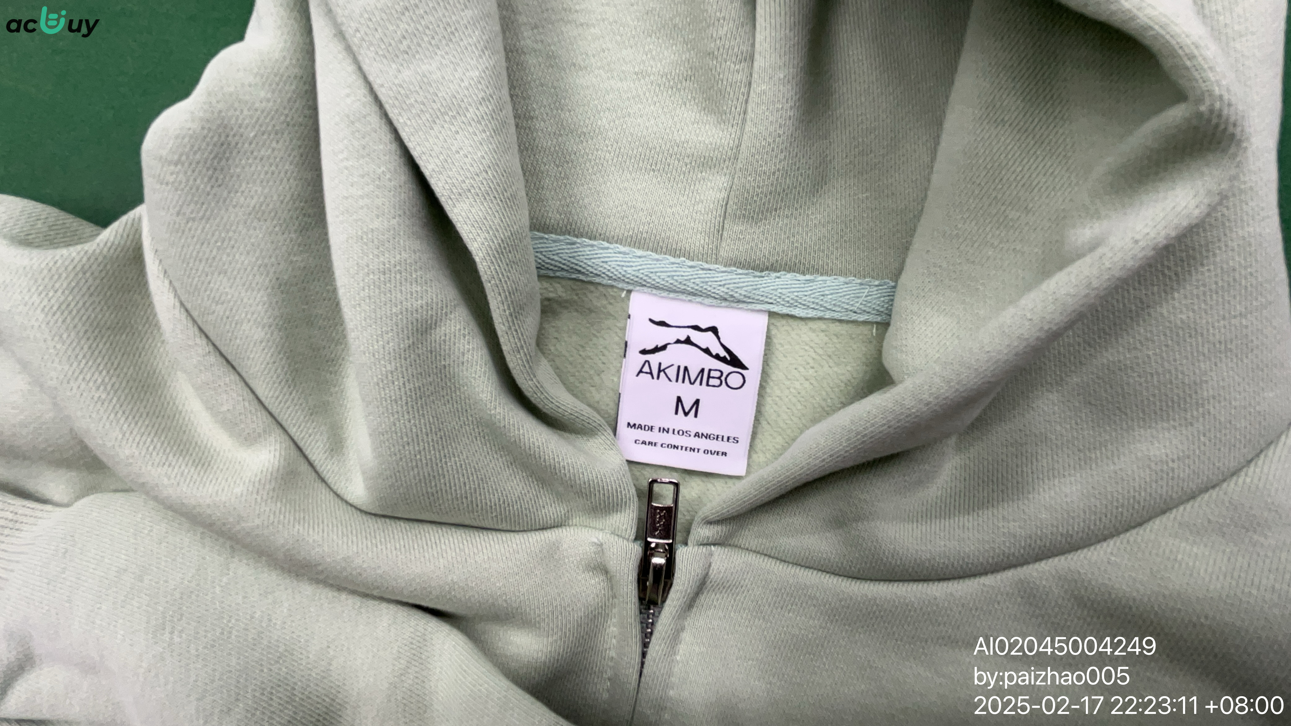 QC Photo - Akimbo Light Green Zip-Up Hoodie