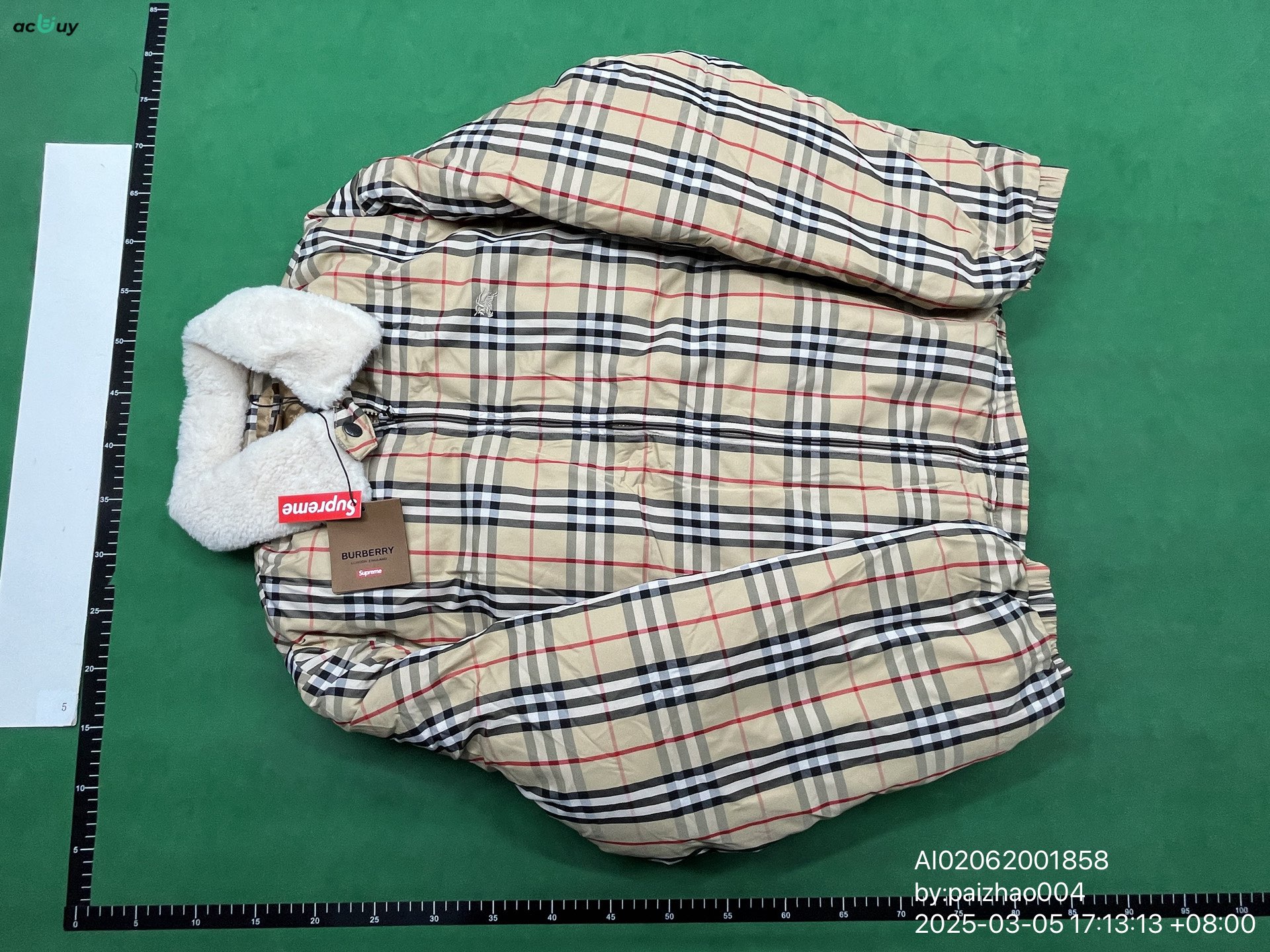QC Photo - Burberry x Supreme Shearling Collar Down Puffer Jacket