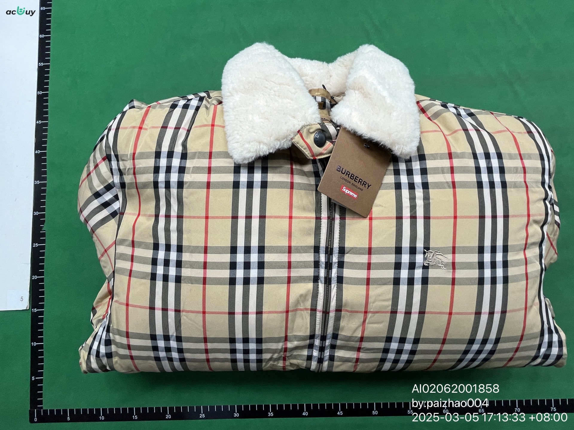 QC Photo - Burberry x Supreme Shearling Collar Down Puffer Jacket