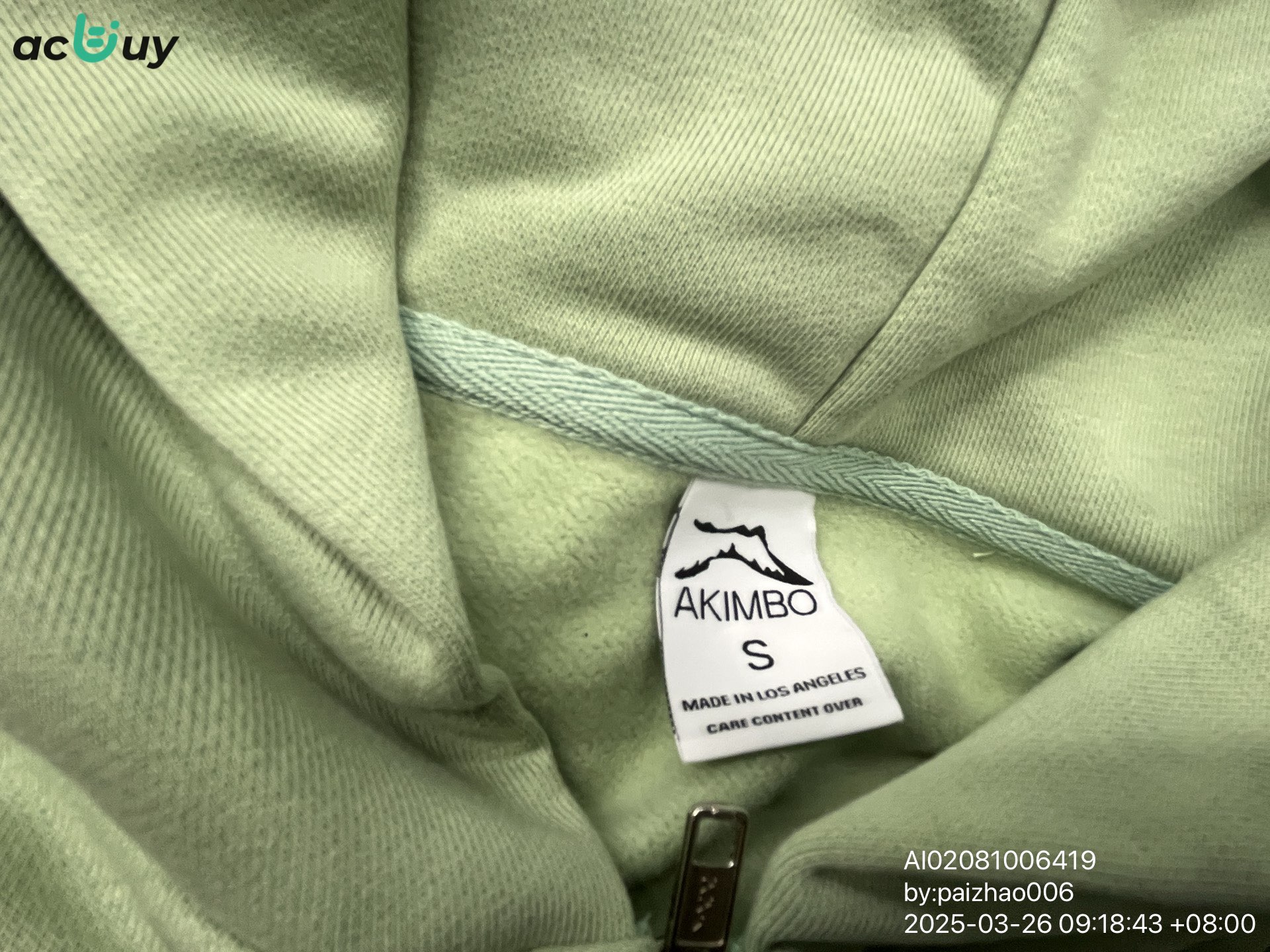 QC Photo - Akimbo Light Green Zip-Up Hoodie